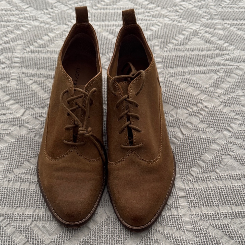 Lucky Brand Sueded Tan Leather Women's Lace-up Oxford Bootie Size 11